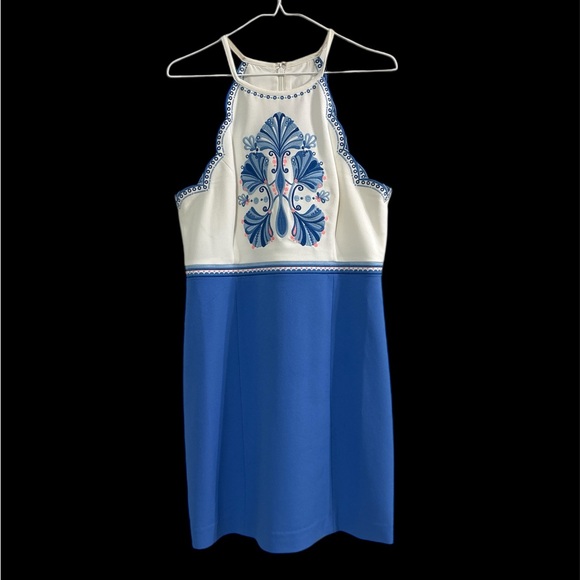 Elegant Blue and White Halter Dress - Picture 1 of 1